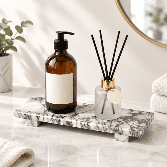 Calacatta Viola Marble Serving Tray, 14.02 x 5 x 2.01 Inch Stone Riser for Kitchen Counter and Home Decor