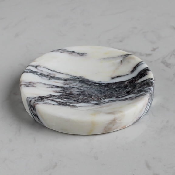 Calacatta Viola Marble Soap Dish, Small Round Multi-Use Holder for Bathroom Kitchen
