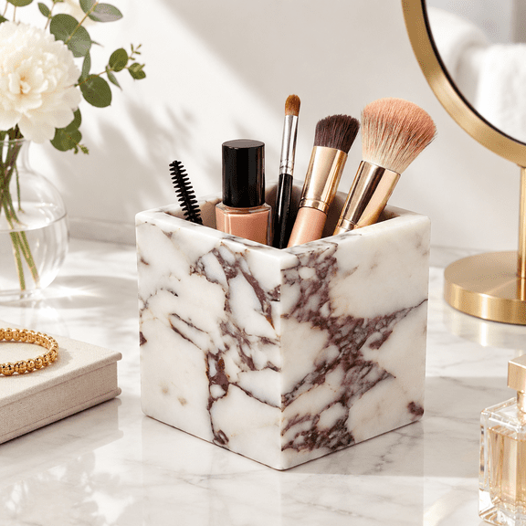 Calacatta Viola Marble Square Bathroom Vanity Toothbrush Holder Organizer