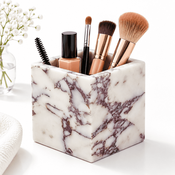 Calacatta Viola Marble Square Toothbrush and Vanity Makeup Brush Holder