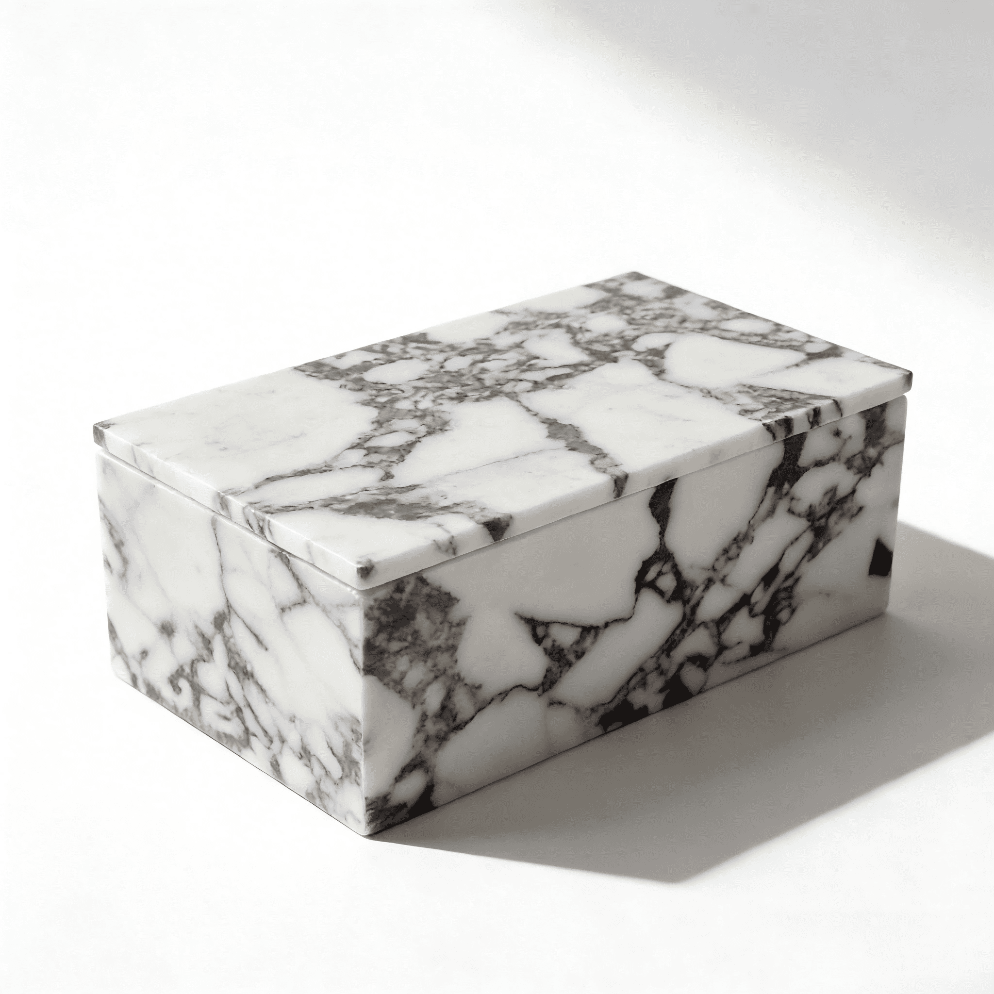 Calacatta Viola Marble Storage Box with Secure Lid - Dustproof Rectangular Container for Cotton Balls, Makeup, Personal Items | Home & Office Organizer