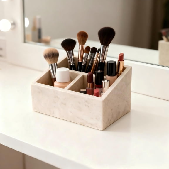 Calacatta Viola Marble Storage Organizer with Compartments - Multi-Purpose Desktop, Natural Stone Vanity Bathroom Office Kitchen Tray