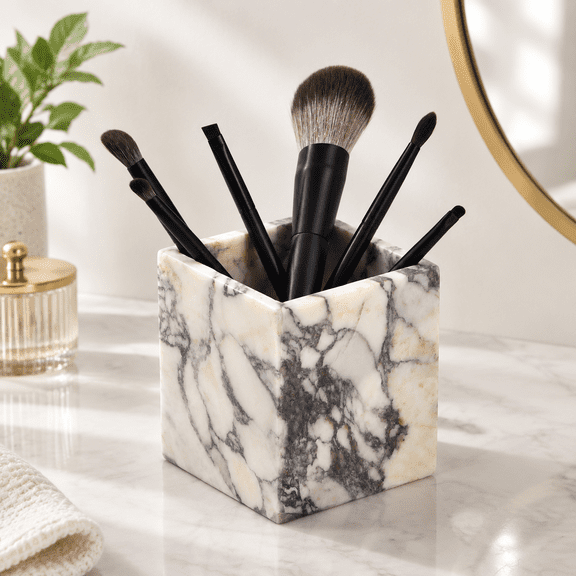 Calacatta Viola Marble Toothbrush Holder Countertop Makeup Brush Organizer