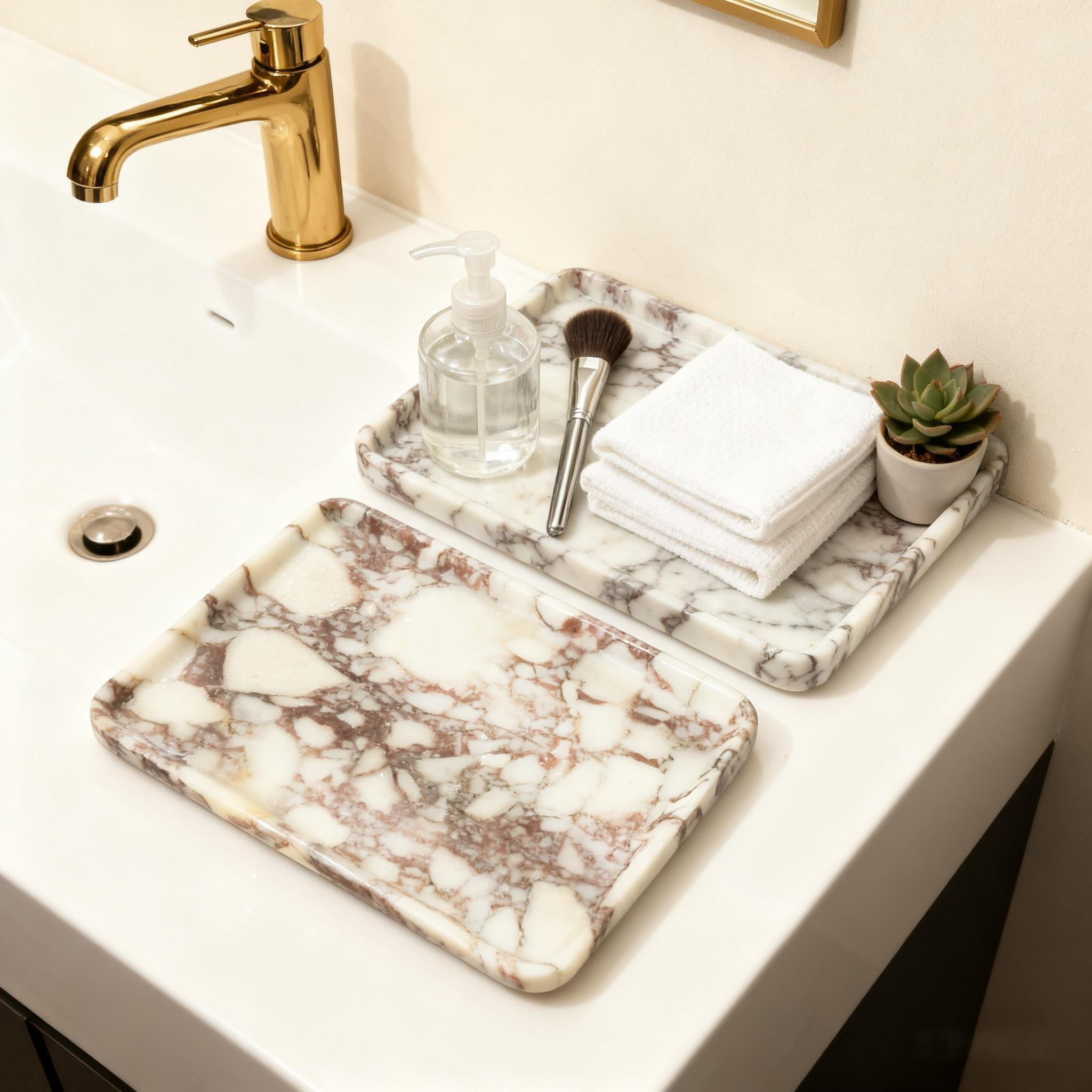 Calacatta Viola Rectangular Marble Dish - Jewelry & Daily Item Organizer for Bathroom Vanity Decor