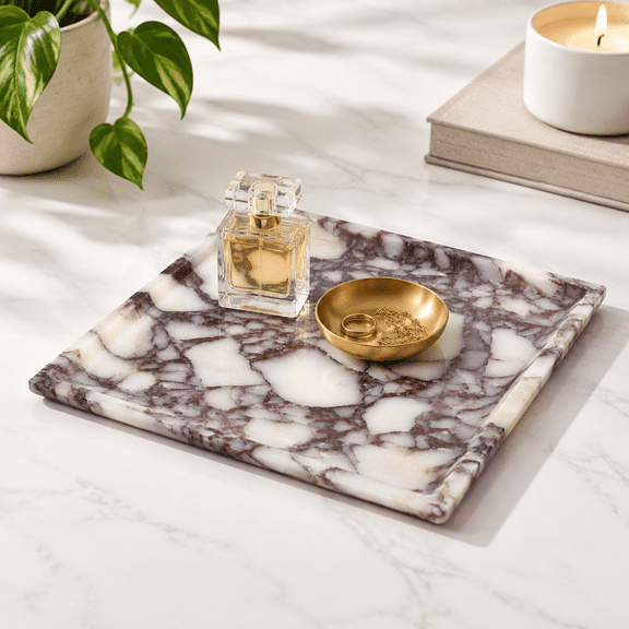 Calacatta Viola - Square Marble Decorative Tray 12.48 x 12.48 x 3.66 Inches