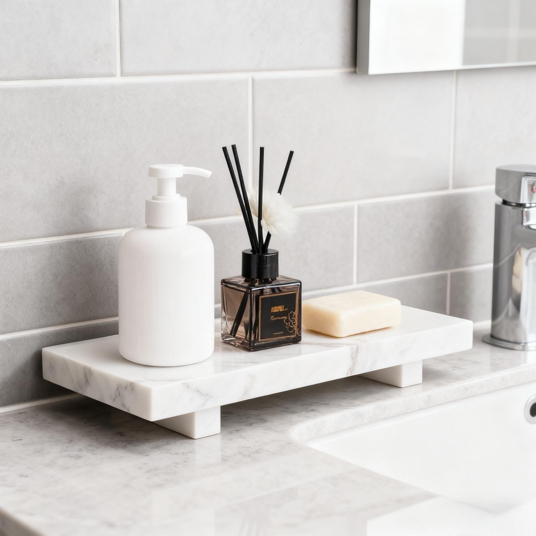 Calacatta Violet Marble Pedestal Stand Tray, Versatile Organizer for Bathroom Vanity, Makeup Dressing Table, Natural Stone Home Decor