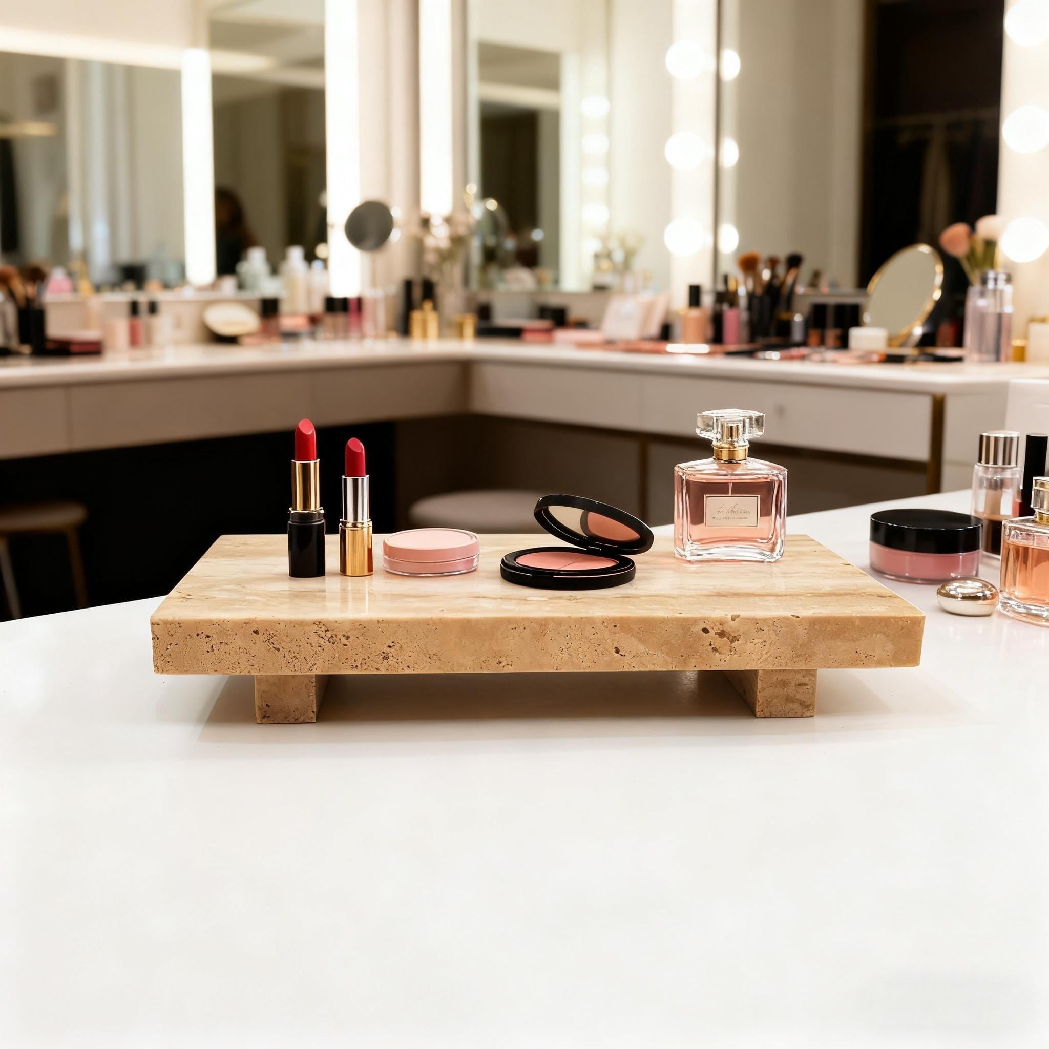 Calacatta Violet Marble Pedestal Stand Tray, Versatile Organizer for Bathroom Vanity, Makeup Dressing Table, Natural Stone Home Decor