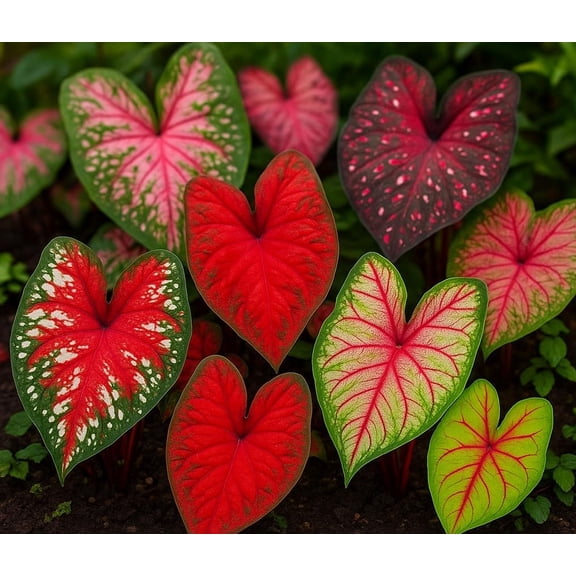 Caladium Bulbs for Planting - Mixed Colors, Growers Choice - Long Blooming Blend (24 Bulbs)