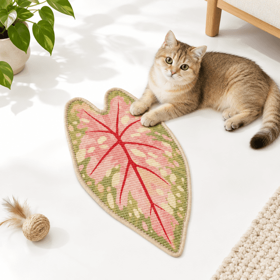 Caladium Leaf-Shaped Sisal Cat Scratcher Mat for Wall & Floor, Durable Furniture Protector