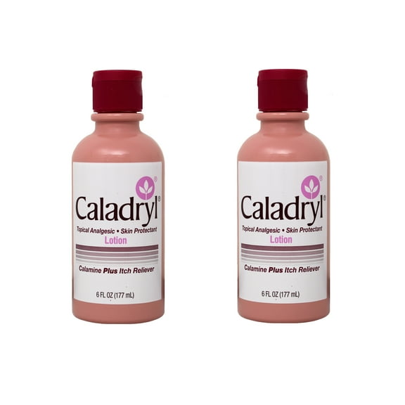 Caladryl Topical Skin Protectant Calamine Plus Itch Reliever Lotion, Pink - 6 Oz, - 2 Pack