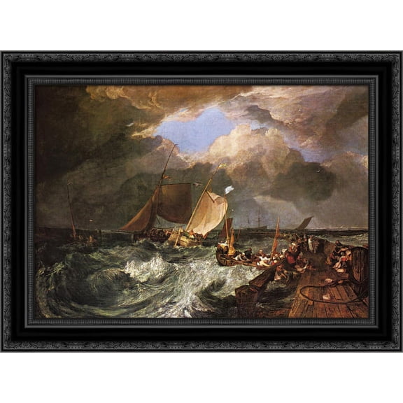 Calais Pier, with French Poissards Preparing for Sea: an English Packeet Arriving 24x20 Black Ornate Wood Framed Canvas Art by Turner, Joseph Mallord William