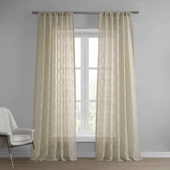 Calais Tile Beige Patterned Linen Sheer Curtain (1 Panel), Calais Tile Beige, 50W X 84L