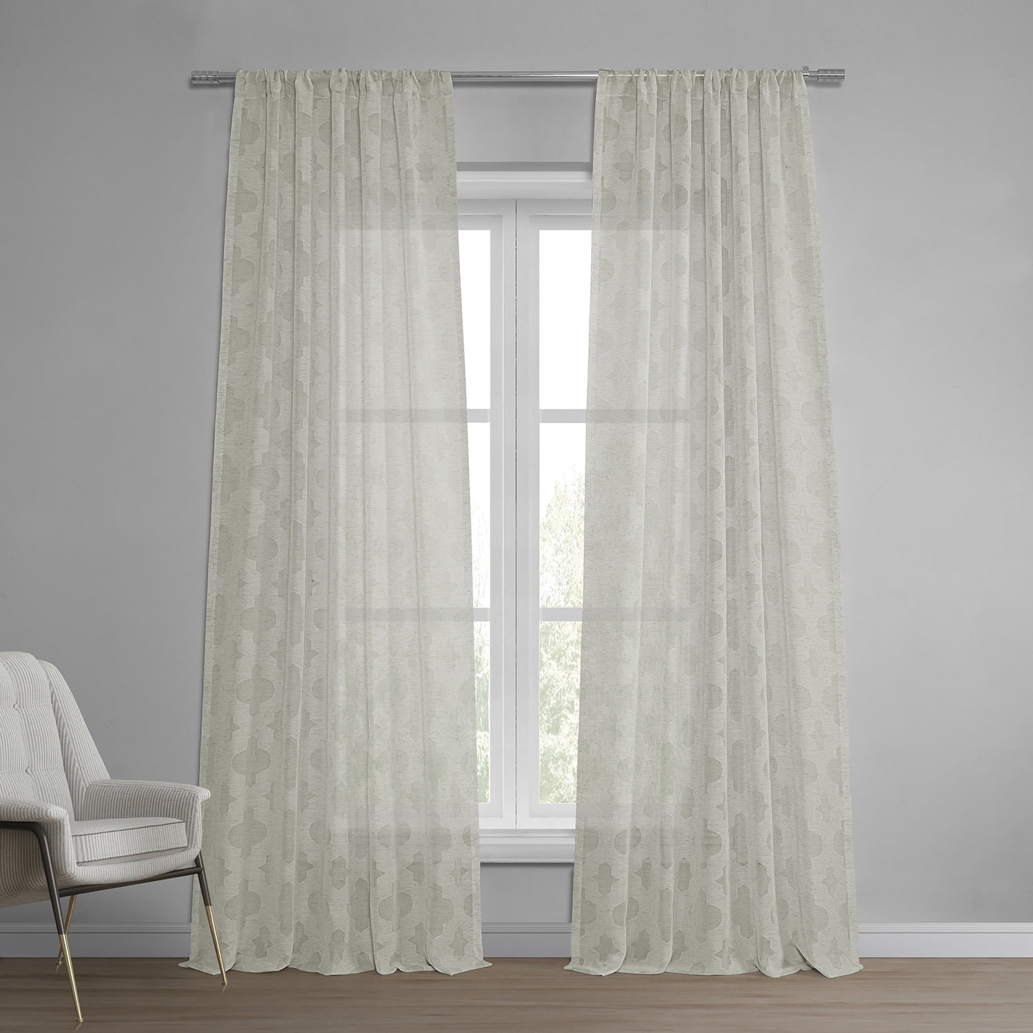 Calais Tile Patterned Faux Linen Sheer Curtain (1 Panel), Calais Tile, 50W X 84L