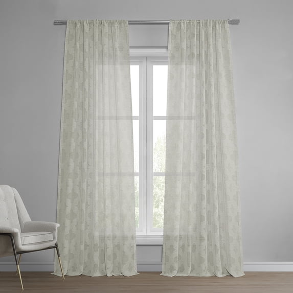 Calais Tile Patterned Faux Linen Sheer Curtain (1 Panel), Calais Tile, 50W X 84L