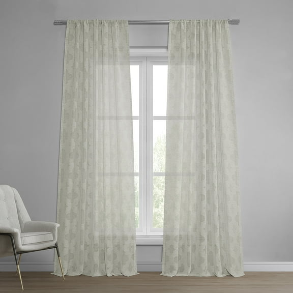 Calais Tile Patterned Faux Linen Sheer Curtain (1 Panel), Calais Tile, 50W X 96L