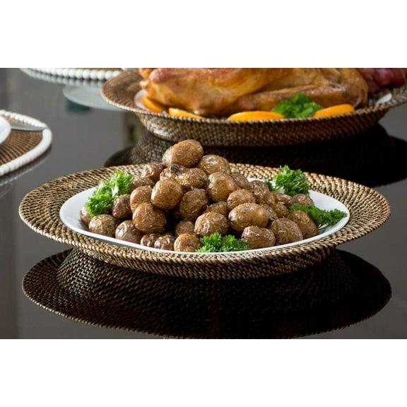 Calaisio, Large Oval 15" Woven Basket with Corelle White Serving Platter Insert