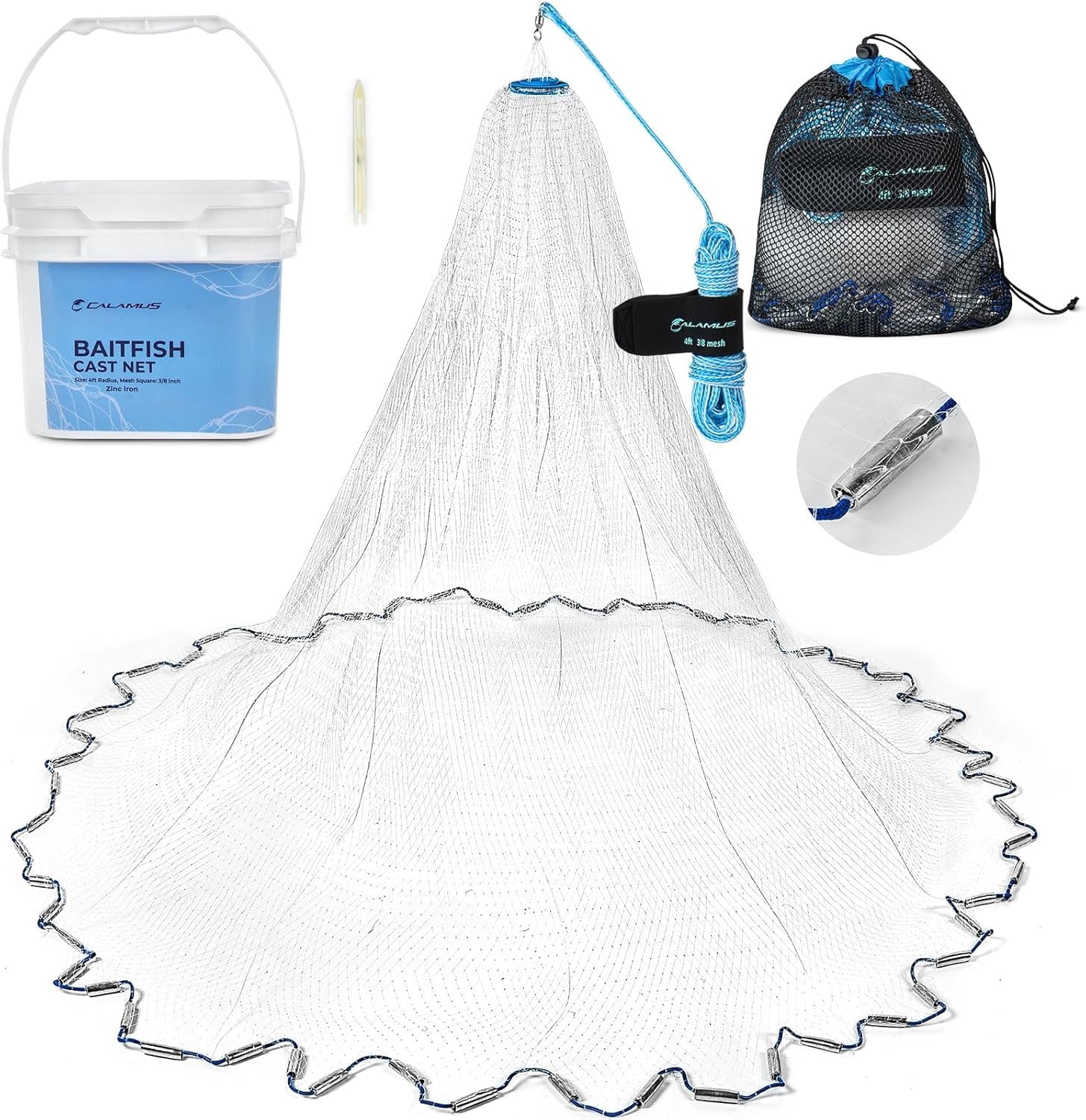 Calamus Casting Net 3/8 Inch Mesh 3‚Äì6 Ft Radius Heavy-Duty Line Bag ...