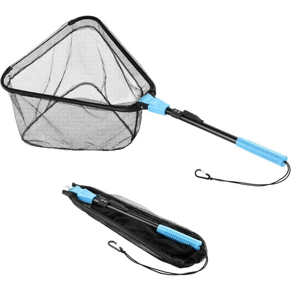 Calamus Triangle Fishing Net, Foldable, Lightweight & Strong Landing Net with Non-Slip Elastomer Handle, Built-in Elastic Lanyard and Belt Clip, Fishing Gear - Gift for Men