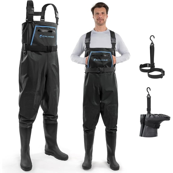 Calamus Fishing Waders for Men & Women,100% Waterproof PVC Bootfoot Waders with Slip-Resistant Sole,Tear-Resistant Nylon-WaveWalker