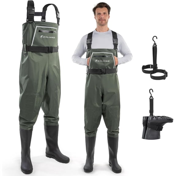 Calamus Fishing Waders for Men & Women,100% Waterproof PVC Bootfoot Waders with Slip-Resistant Sole,Tear-Resistant Nylon-WaveWalker