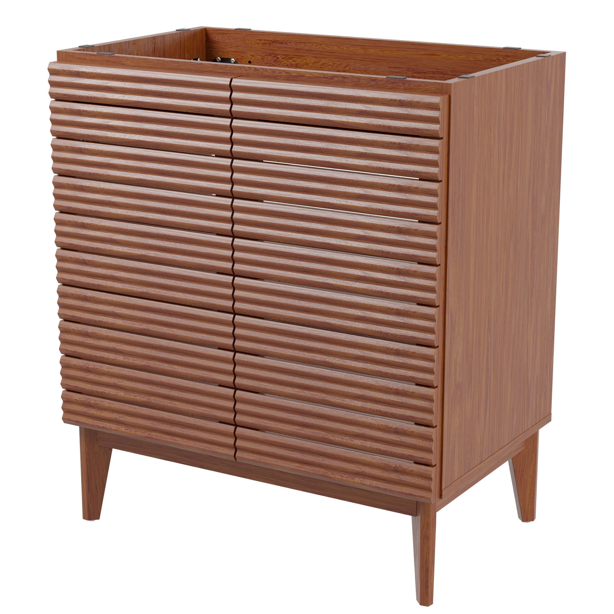Calandre Walnut 30" Modern Farmhouse Slat Bath Vanity Cabinet