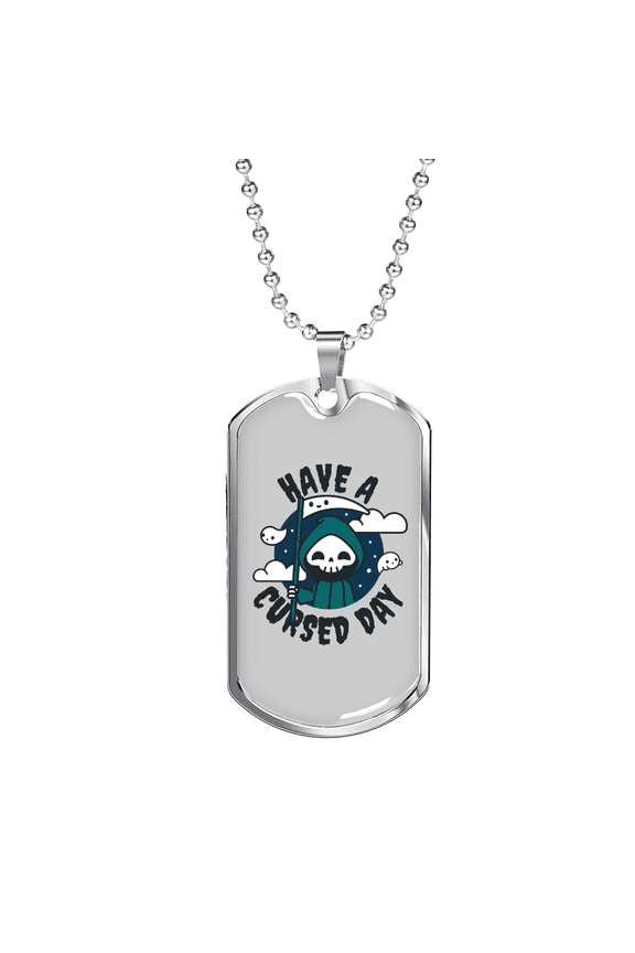 Calavera Mexican Sugar Cursed Day of Dead Dog Tag Necklace Stainless Steel 24" Chain Silver Tone or Gold Tone