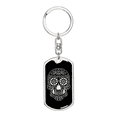 thumbnail image 1 of Calavera Mexican Sugar Skull 140 Stainless Steel or 18k Gold Premium Swivel Dog Tag Keychain, 1 of 16