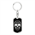 thumbnail image 1 of Calavera Mexican Sugar Skull 18 Stainless Steel or 18k Gold Premium Swivel Dog Tag Keychain, 1 of 16
