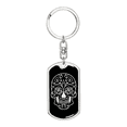thumbnail image 1 of Calavera Mexican Sugar Skull 25 Stainless Steel or 18k Gold Premium Swivel Dog Tag Keychain, 1 of 16