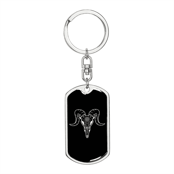 Calavera Mexican Sugar Skull 47 Stainless Steel or 18k Gold Premium Swivel Dog Tag Keychain