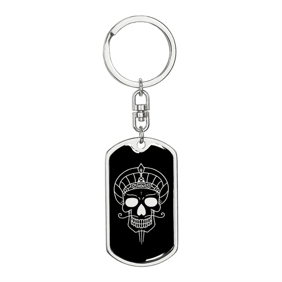 Calavera Mexican Sugar Skull 82 Stainless Steel or 18k Gold Premium Swivel Dog Tag Keychain