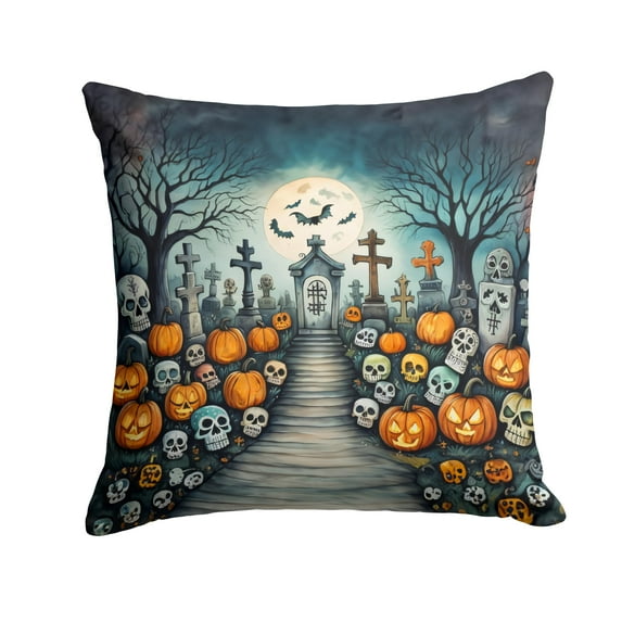 Calaveras Sugar Skulls Spooky Halloween Fabric Decorative Pillow 14 in x 14 in