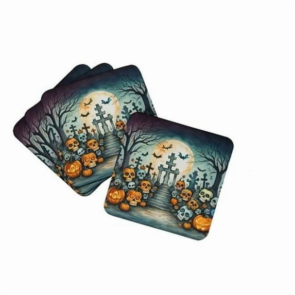 Calaveras Sugar Skulls Spooky Halloween Foam Coaster Set of 4 3.5 in x 3.5 in