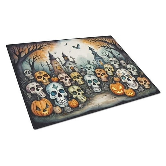 Calaveras Sugar Skulls Spooky Halloween Glass Cutting Board Large 12 in x 15 in