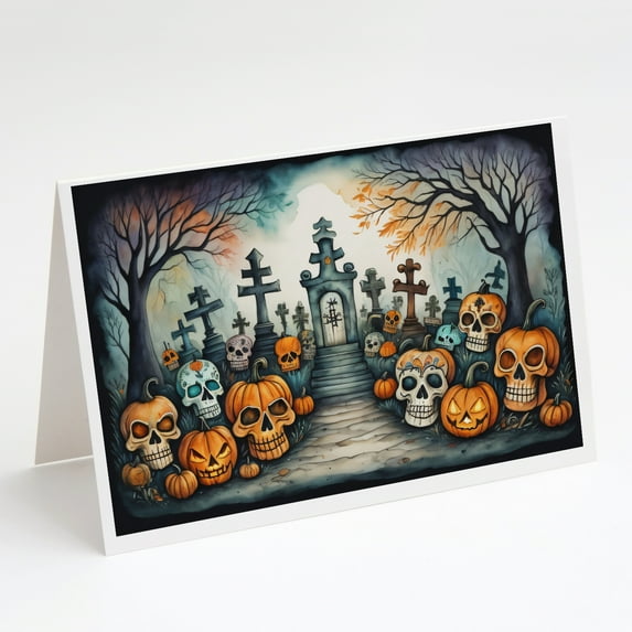 Calaveras Sugar Skulls Spooky Halloween Greeting Cards and Envelopes Pack of 8 7 in x 5 in