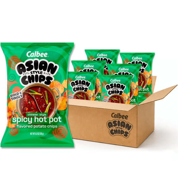 Calbee Asian-Style Chips (Chinese Spicy Hot Pot, 6 oz.) | Pack of 6 | Delicious Potato Chips Inspired by the Bold and Authentic Cuisines of Asia