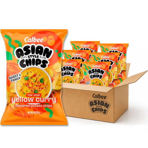 Calbee Asian-Style Chips (Thai Yellow Curry, 6 oz.) | Pack of 6 | Delicious Potato Chips Inspired by the Bold and Authentic Cuisines of Asia