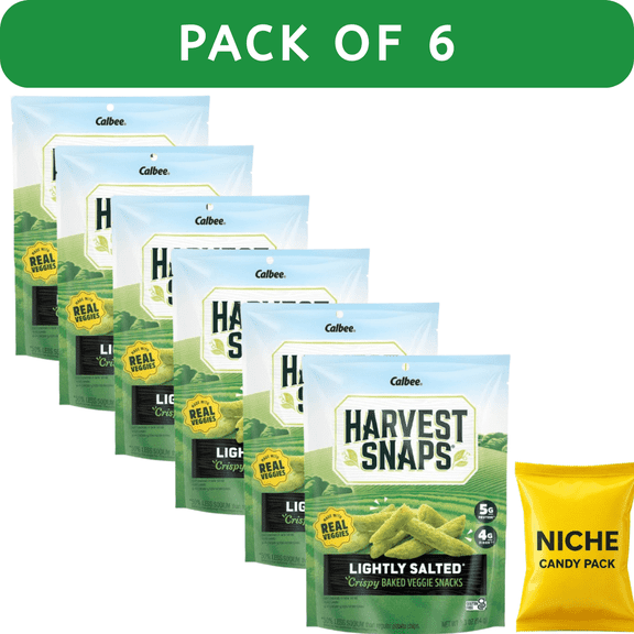 Calbee Harvest Snaps Lightly Salted Green Pea Snack Crisps, 3.3oz (6Pack) Baked Veggie Bites, GlutenFree, PlantBased Snack