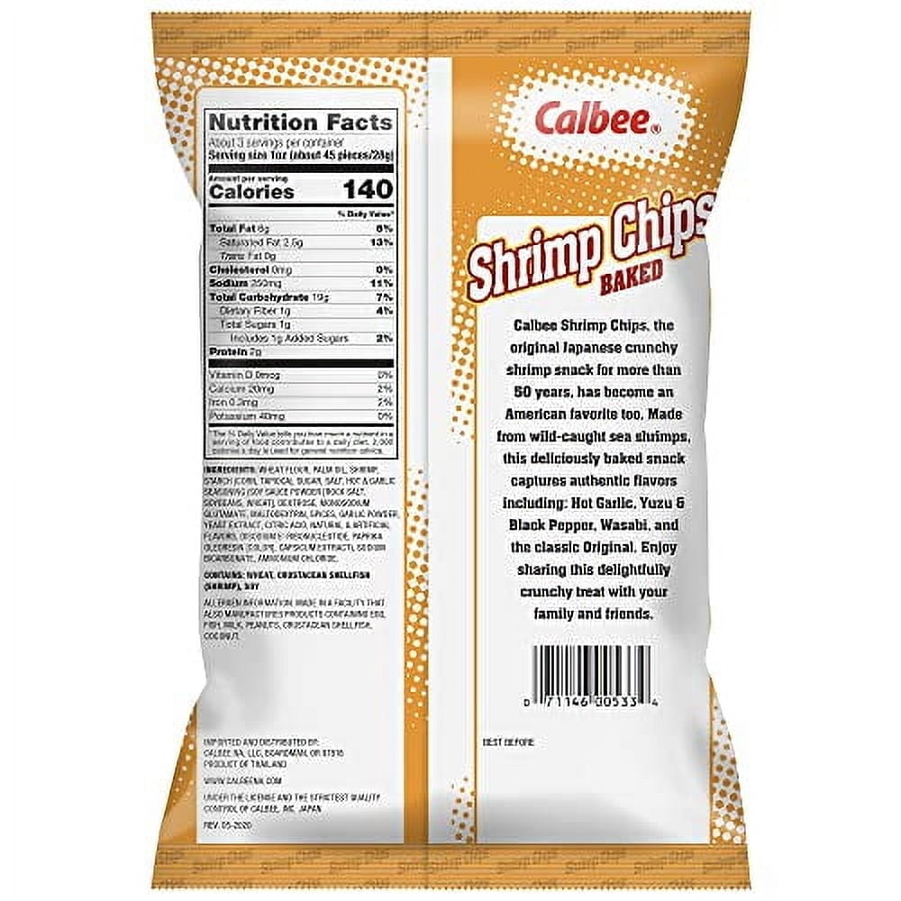 Calbee Shrimp Chips (Hot Garlic, 4.0 oz) | Japanese Chips Made With Real Wild-Caught Shrimp & Baked To Crunchy Perfection | Indulge In Irresistible Shrimp Flavoured Chips (12 Pack)