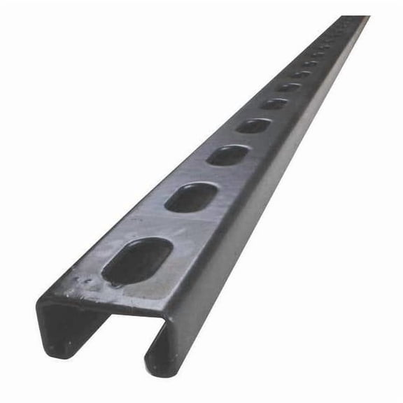 Single Channel Strut, Slotted, Steel, Galvanized, 9/16 in x 1-1/8 in Hole Size, Black