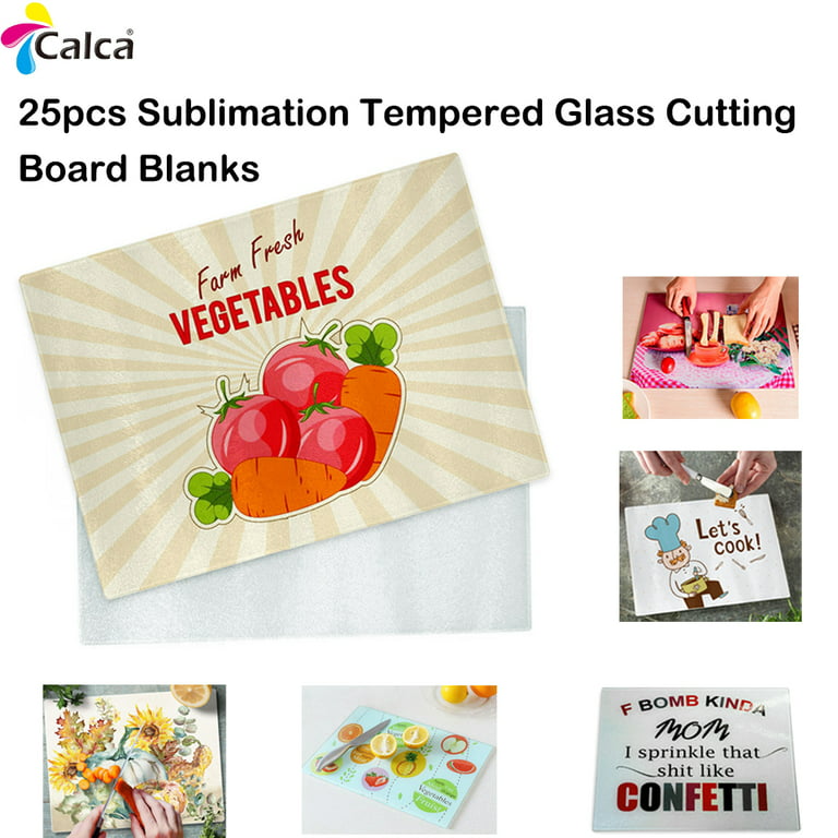 Vesub 4 Pcs Sublimation Glass Cutting Boards Blanks,φ11.8 inch Round Glass  Cutting Boards with Rubber Feet for Kitchen,Scratch Heat Resistant,Non Slip