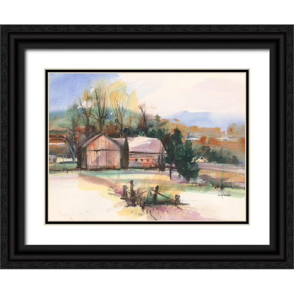 Calcasola, Stephen 14x12 Black Ornate Wood Framed with Double Matting Museum Art Print Titled - Fall in Connecticut