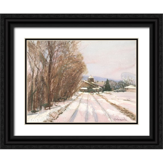 Calcasola, Stephen 14x12 Black Ornate Wood Framed with Double Matting Museum Art Print Titled - Indian Orchard Greek Orthodox Church
