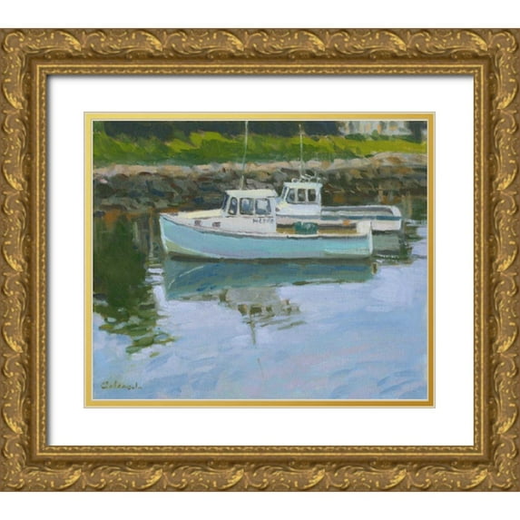 Calcasola, Stephen 14x12 Gold Ornate Wood Framed with Double Matting Museum Art Print Titled - Lobster Boats