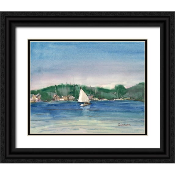 Calcasola, Stephen 24x20 Black Ornate Wood Framed with Double Matting Museum Art Print Titled - Sailing-Mystic-CT
