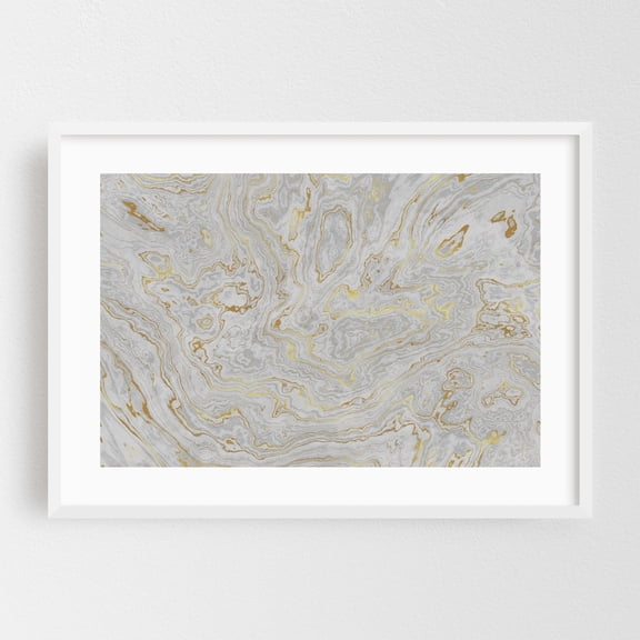 Calcatta Oro White and Gold Marble Texture I - Digital Art Abstract Modern Art Geometric Pattern Minimalist White Framed Wall Art Print 24 x 36 inches
