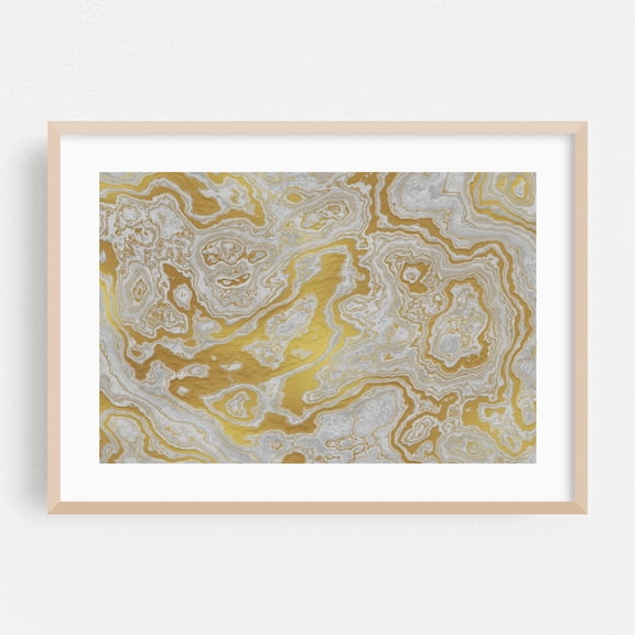 Calcatta Oro White and Gold Marble Texture II - Digital Art Geometric Abstract Pattern Modern Art Minimalist Oak Framed Wall Art Print 5 x 7 inches