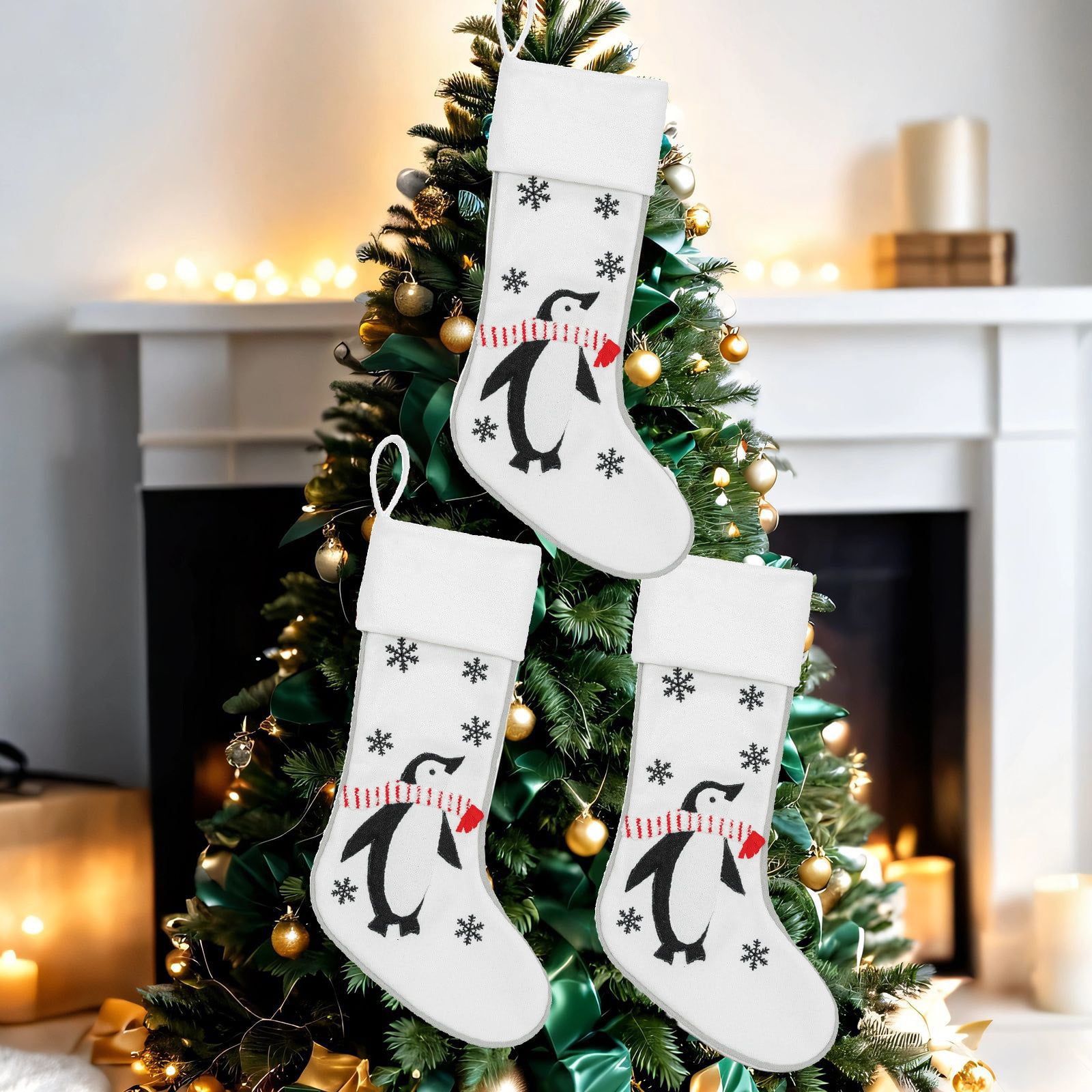 Calcetines de Navidad blancos rojos Calcetines de decoración de Navidad ...