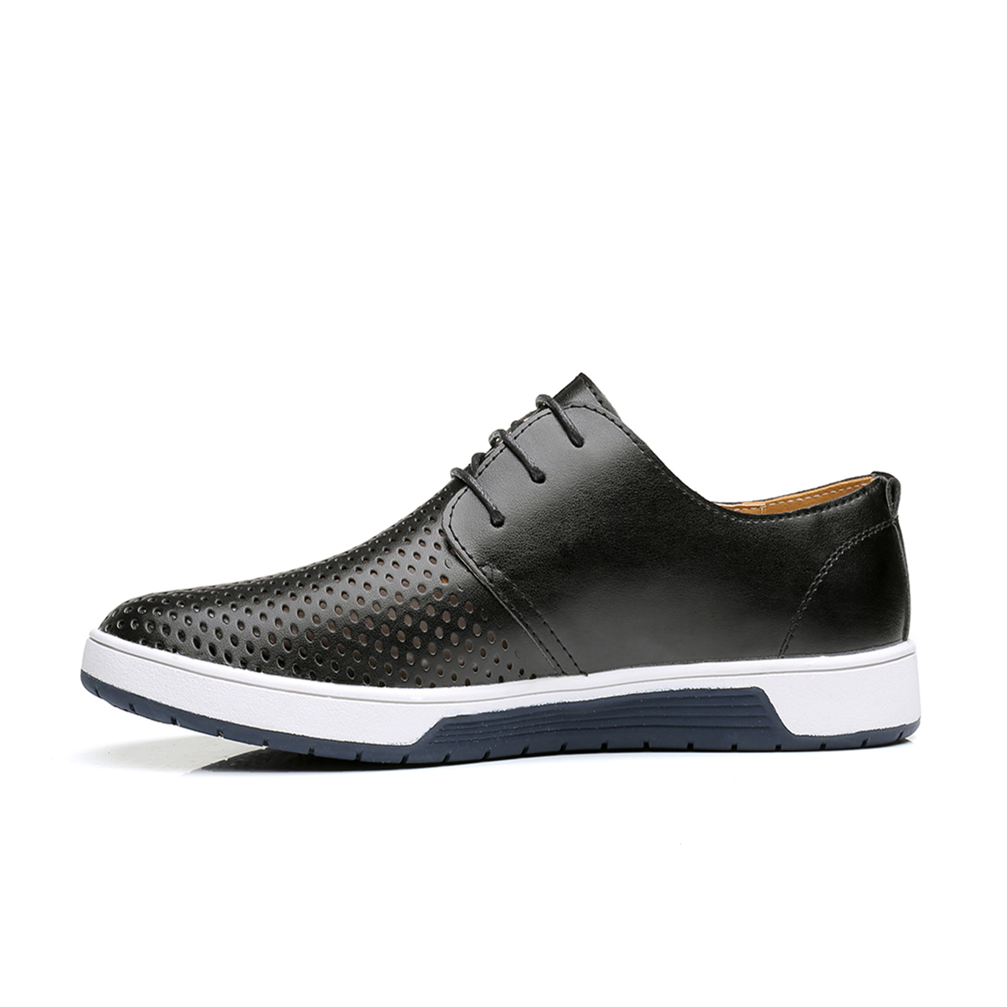 Calceus Mens Summer Breathable Business Leisure Hollow Solid Leather ...