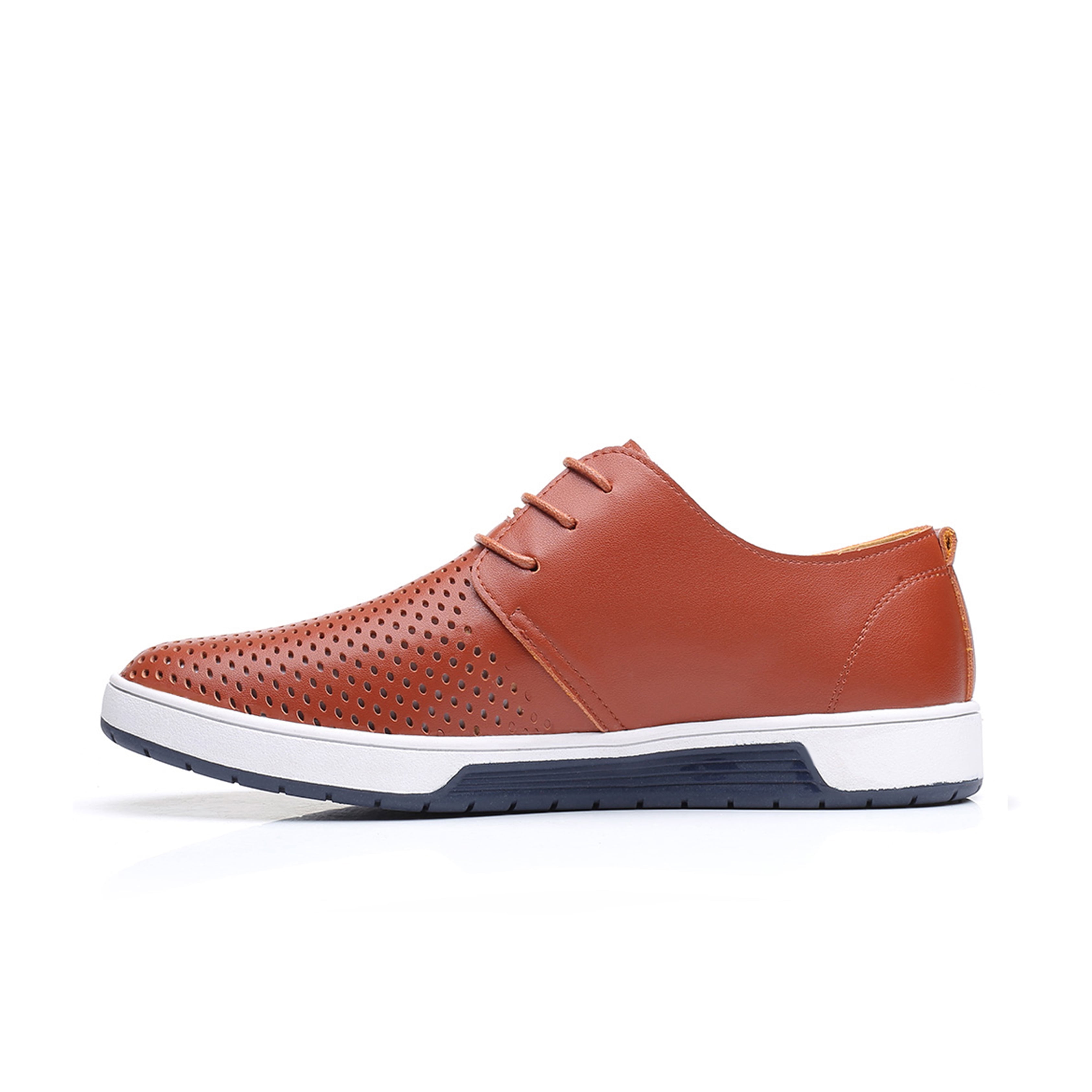 Calceus Mens Summer Breathable Business Leisure Hollow Solid Leather ...